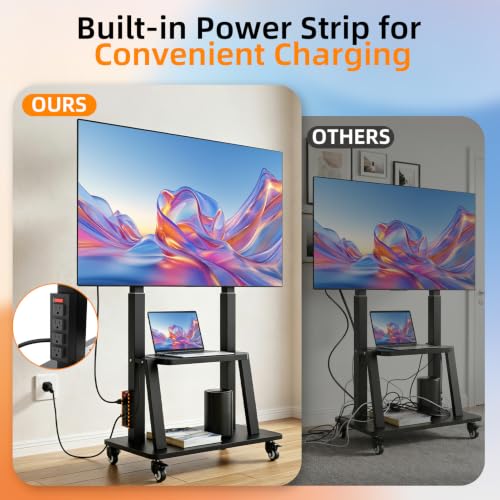 Rolling TV Stand with Power Outlet 32-83 Inch TVs, Mobile Cart with Adjustable Height