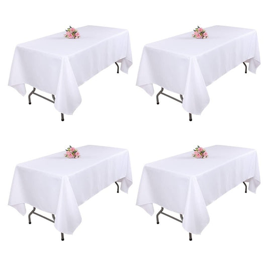 Kesfey 4 Packs White Table Cloths Rectangle 60 x 84 inch Washable Polyester Fabric White Tablecloths for 4 Feet Tables Stain and Wrinkle Resistant Reusable Table Covers for Parties Wedding Banquet