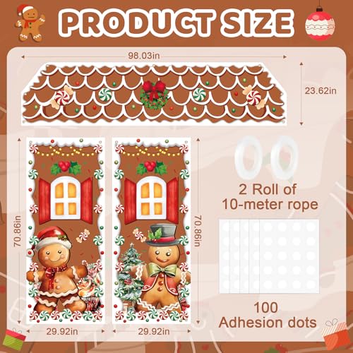 PAIVSUN 3 Pcs Gingerbread Door Cover Set with Brown Variation - Holiday Christmas Decorations