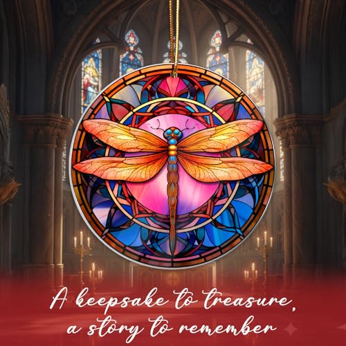 Musemory Dragonfly Sun Catcher Ornament - Stained Glass Style Hope & Transformation Decor