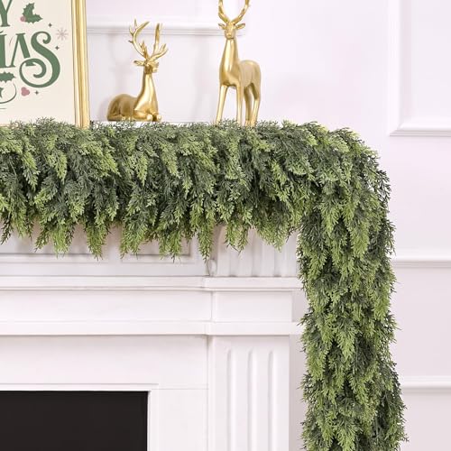 9FT Artificial Cedar Garland for Christmas Mantel - 2PCS Lush Holiday Decor