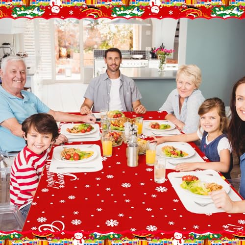 Christmas Tablecloth 3-Pack 54 x 108 in Disposable Plastic – Santa & Snowman Decor for Rectangle Tables