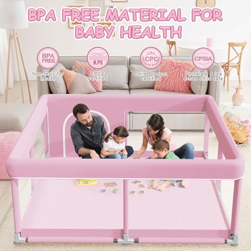 Pink Baby Playpen 50x50 Inch Indoor Outdoor Play Yard with Mesh & Fabric