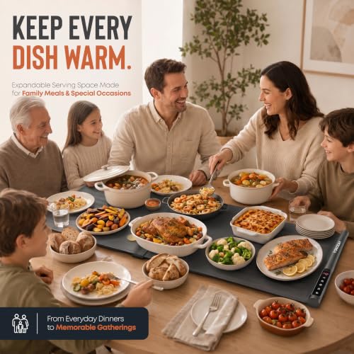 Large Electric Food Warming Mat - 42 x 16 Inch Countertop Buffet Warmer with 8 Temp Settings