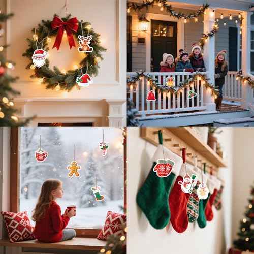 24Pcs Mini Christmas Tree Ornaments, 2¡° Miniature Christmas Tree Ornaments, Xmas Miniatures for Crafts with String for Winter New Year Party Tree Indoor Craft Favors