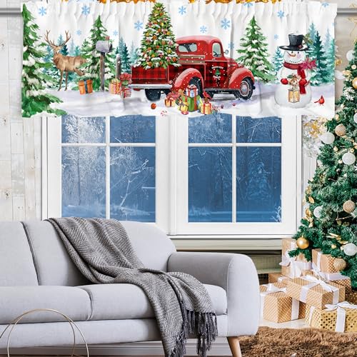 Christmas Valance Curtain for Kitchen-Christmas Decorations Gray Floral Window Valance for Living Room Bedroom Scroll Decor Winter Truck Decor Rod Pocket Valances Window Treatment Valance 18" X 54"