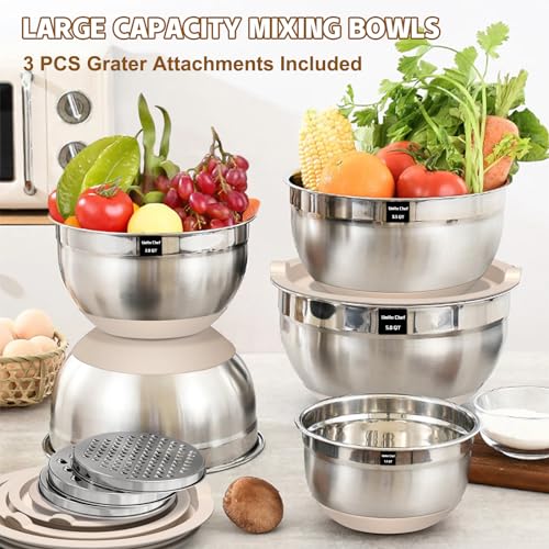 Umite Chef Mixing Bowls with Airtight Lids Set, 8PCS Stainless Steel