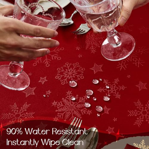 Romanstile Red Christmas Jacquard Rectangular Tablecloth 60x102 Inches with Snowflake Pattern