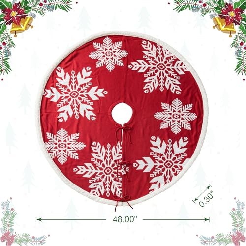 Red 48" Knitted Christmas Tree Skirt with Snowflake Pattern – Glitzhome