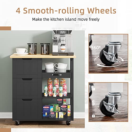 Shintenchi Black 26-Inch Kitchen Island Cart with Storage and Wheels