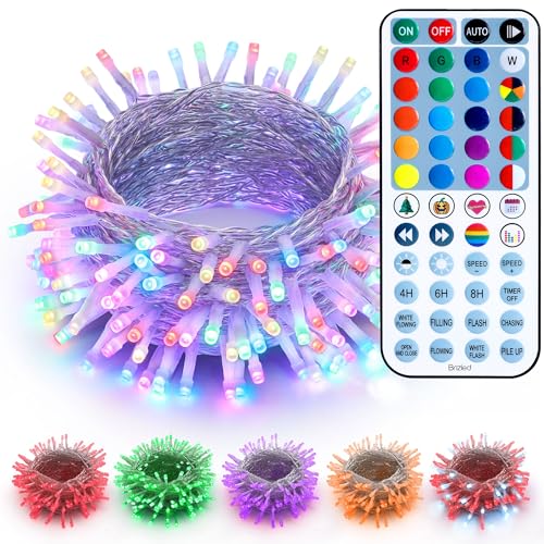 Brizled RGB Christmas Lights 200 LED 66 ft - Orange Purple Halloween on Clear Wire