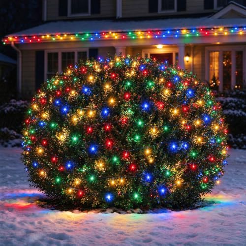 Multicolor 5x5 ft LED Net Lights, 100LED Green Wire, Connectable Indoor/Outdoor Bush & Tree String Light