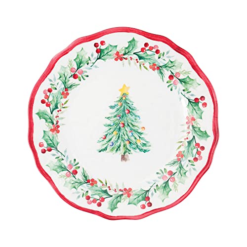 UP 12-Piece Christmas Tree Melamine Dinnerware Set for 4, Outdoor Plates & Bowls – Red