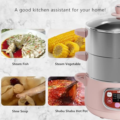 Bear 8.5 Quart Electric Food Steamer with 2-Tier Stainless Steel Baskets, Digital Timer & Auto Shut-Off