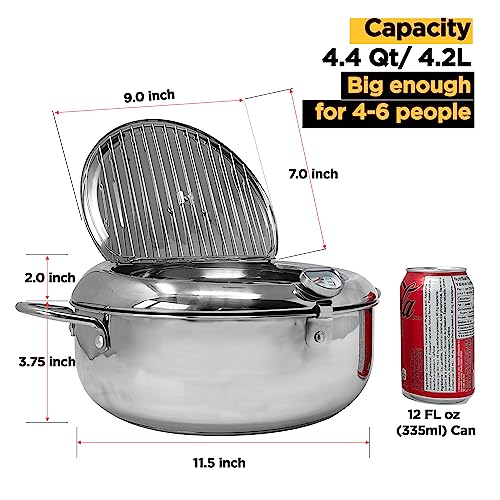 Saltlas 4.4 Qt Stainless Steel Deep Fryer Pot with Thermometer & Lid