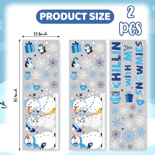 Winter Snowmen Door Sticker Set - 2 PVC Wall Decals 35.4 x 11.8 in, Blue Chillin With My Snowmies