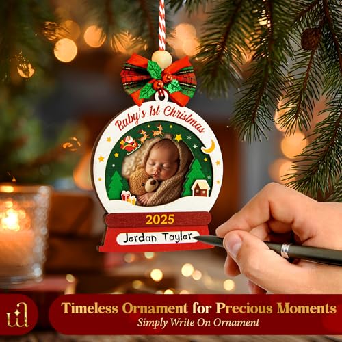 Personalized Babys First Christmas Ornament 2025 Girl Boy - Baby 1st Christmas Newborn Keepsake Photo Ideas, Baby Picture Frame Baby's First Xmas Ornament for Xmas Tree Decor