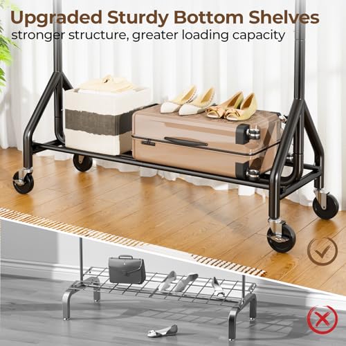 Heavy Duty Clothes Rack with Wheels - Black Garment Rack, 450 lbs Capacity, Portable Closet Organizer