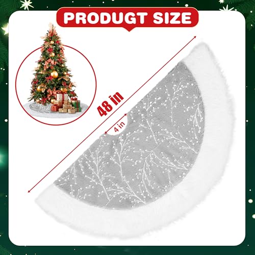 Grey 48in Thick Faux Fur Christmas Tree Skirt | PWHUQ Xmas Tree Base Mat