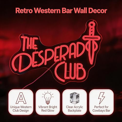 LED Neon Sign - Desperado Club Design with Dagger Motif - 16.5x12 Inches - Culd Variation