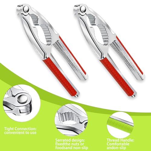 Nut Cracker 2-Pack Stainless Steel with Non-Slip Handle - Red, Multi-Purpose for Nuts & Shellfish (GZLT)