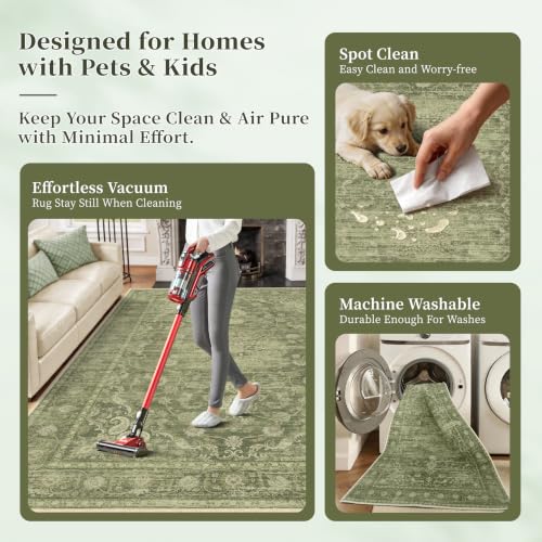 Tod Green Sage 8x10 Non Slip Area Rug for Living Room & Bedroom - Neutral Home Decor