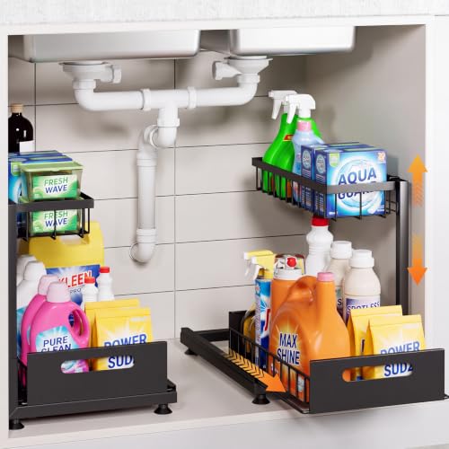 Saydear 2-Pack Black L-Shaped Under Sink Organizer with Pull-Out Drawers