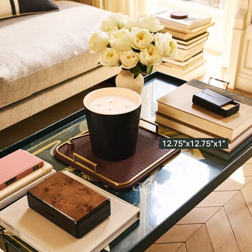 Decorative Coffee Table Tray - Faux Leather with Brass Handles - Espresso - Mayfair Collection