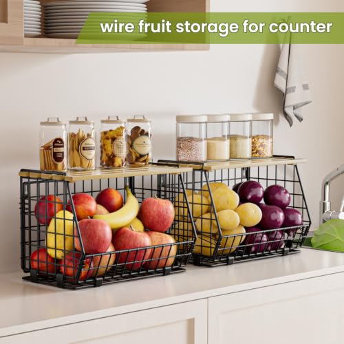 3 Pack Hanging Fruit Baskets for Kitchen Wall or Counter Storage - Black