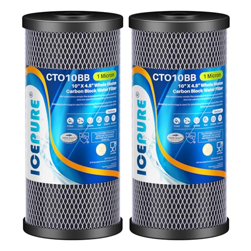 ICEPURE 10" x 4.5" Whole House Sediment & Carbon Water Filter 2 Pack, Odor & Contaminant Removal