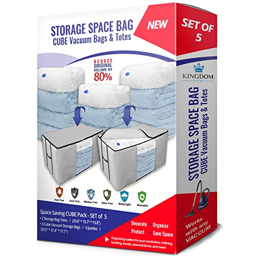 Gray Vacuum Storage Bags Cube Space Saver Set of 5 - Bedding Organizer
