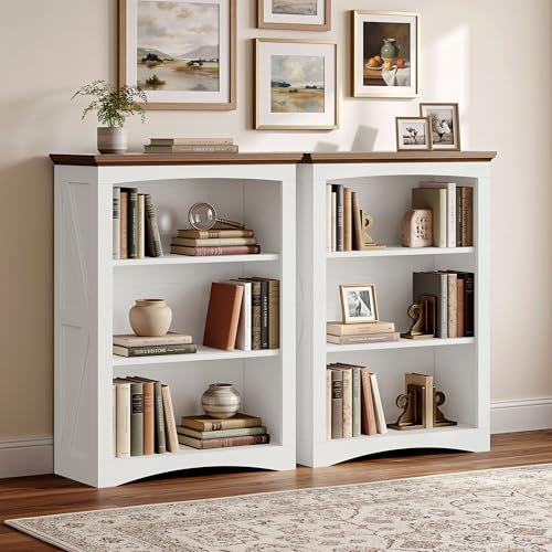 43-Inch Farmhouse Wooden Bookshelf - 3-Tier White Bookcase for Living Room & Office