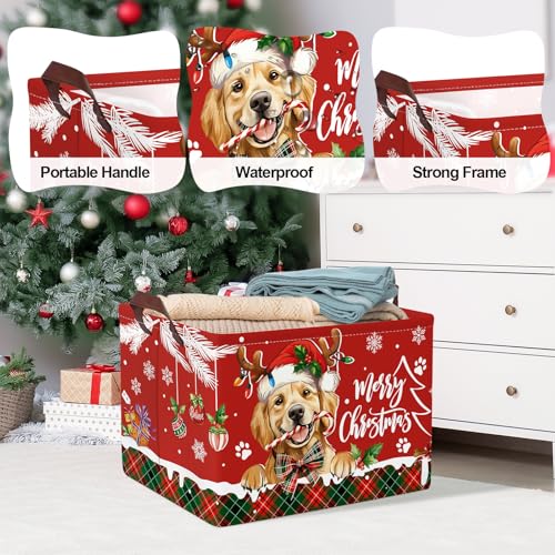 Clastyle Christmas Pet Baby Laundry Hamper Snowflake Kid Storage Basket Boy Girl Gift Toy Box Collapsible Clothes Organizer Nursery Bin for Bedroom,Puppy,40*30*30 cm