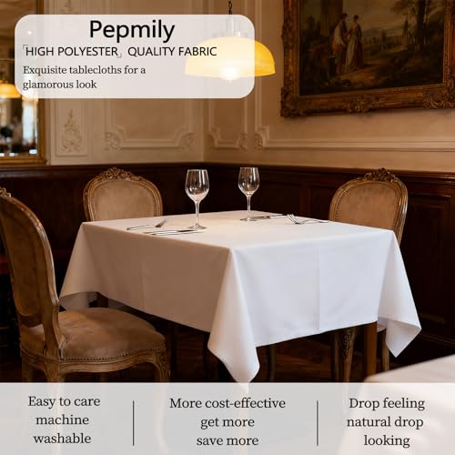Peppmily 12 Pack White Rectangle Tablecloth 60 x 102 Inch for 6Ft Tables - Elegant & Durable Polyester