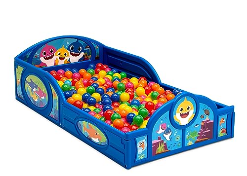 Toddler Bed with Guardrails - Plastic Baby Sleep & Play Bed with Decals