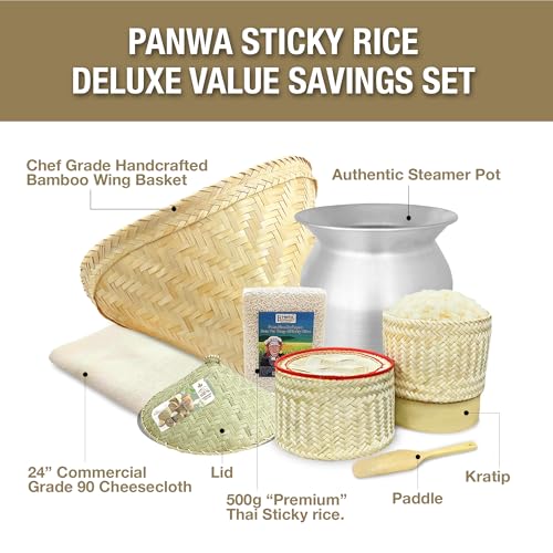 PANWA Deluxe Thai Sticky Rice Cooking Set with Steamer Pot & Bamboo Basket
