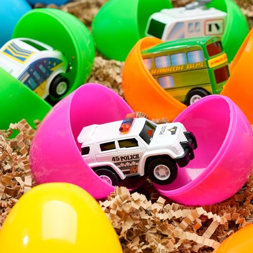 JOYIN 12 Pcs Prefilled Easter Eggs with Toys, Plastic Easter Eggs with Animal Cars for Kids Gift, Basket Stuffers, Classroom Prize Supplies, Party Favors