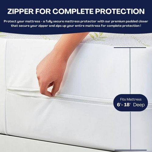 Bamboo Mattress Protector - 100% Waterproof Full Size Cooling Cover | Ultra Soft Jacquard Fabric