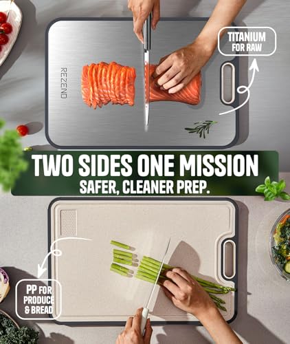 REZEND Titanium Dual-Sided Cutting Board Set of 3 - Hygienic, Non-Toxic Kitchen Prep