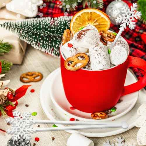 30 Pcs Christmas Drink Stirrers Xmas Stir Stick Holiday Coffee Swizzle Stick Reusable Plastic Hot Cocoa Bar Chocolate Decoration Cocktail Mixer(Snowflake,White)