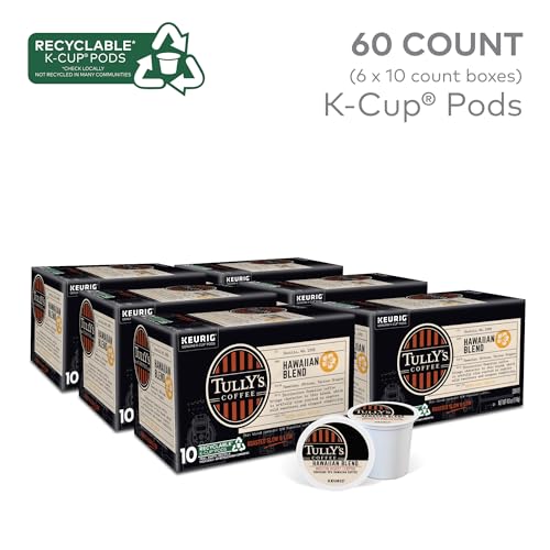 Tully's Coffee Hawaiian Blend Keurig K-Cup Pods 60 Count (6 Packs of 10) Medium Roast