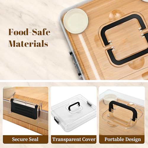 Large Bamboo Charcuterie Board Set with Lid, Drawers & Accessories - Black