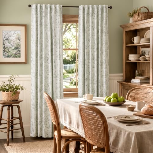 jinchan 50"W x 84"L Green Blackout Curtains Pack of 2 Woodland Back Tab