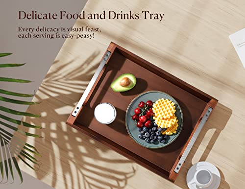 Dofira Black Handle Acacia Wood Serving Tray 17x13in for Ottoman & Home Use