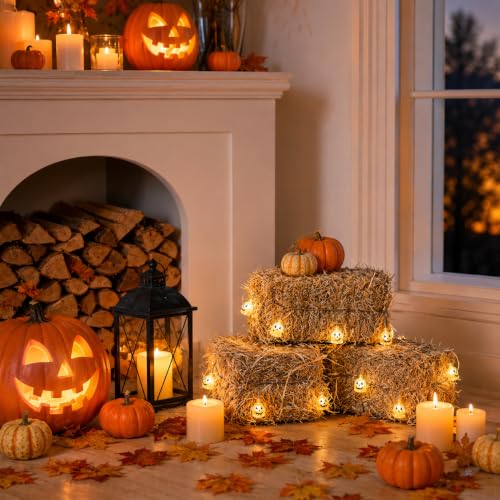 PJT Medium Natural Straw Hay Bale 16x8x6 in Fall Halloween Decor, Authentic Harvest Look