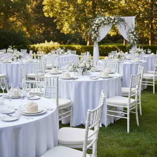 White Round Tablecloth 120 Inch Pack of 6 for 48-96 Inch Tables - Fitable