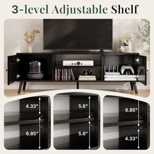 Black TV Stand for 55-60 Inch TVs Modern Mid Century Media Console with Storage - 18.9W x 53.5L x 15.7H