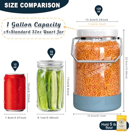 2 Pack 1 Gallon Glass Jars with Airtight Lids and Handles - Food Storage Set