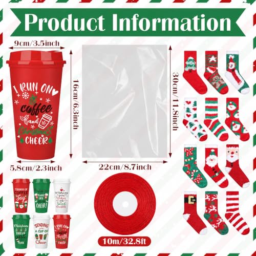 Pickmesh Classic 24-Pair Christmas Sock Gift Set with Holiday Coffee Cups