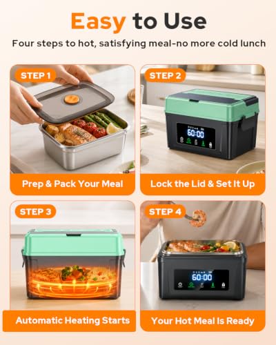 GEARGO Blue 6.7 Cups Cordless Electric Heated Lunch Box with Removable Divider